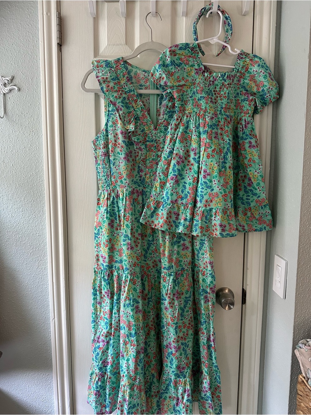 Matching Mint Green Floral Mother-Daughter Dresses